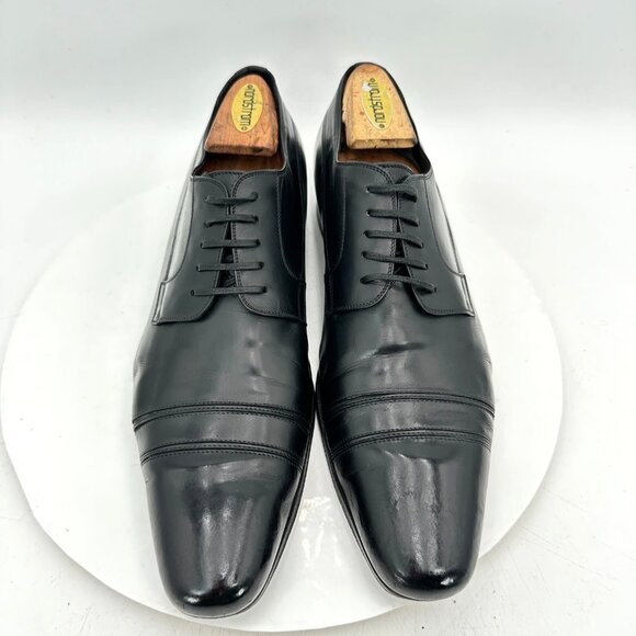 Christian Dior Men Size EU 42.5 US 9.5 Black Leather Cap Toe Derby Dress Shoes - Picture 1 of 11